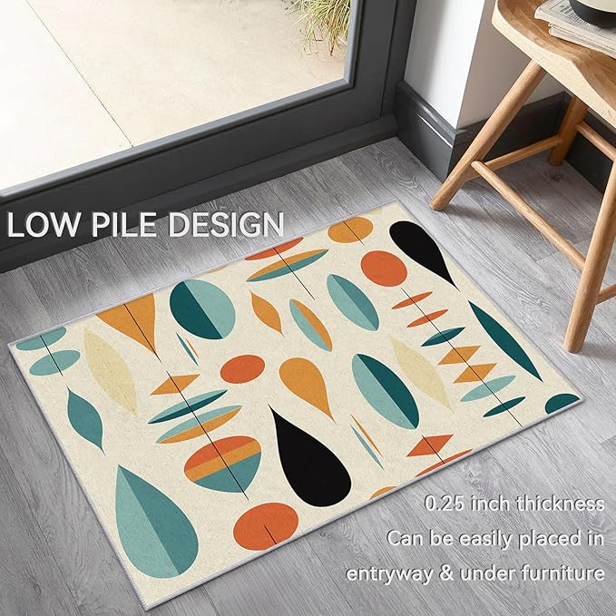 Mid Century Modern Rug 4x5, Washable Geometric Rugs for Living Room Bedroom, Retro Area Rug for Home Decor, Non Slip Backing Floor Carpet with Gripper - 4 x 5 ft