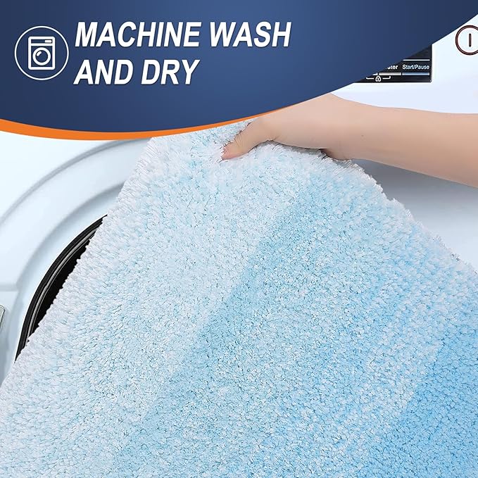 OLANLY Bathroom Rugs Mat 47x17, Extra Soft Absorbent Microfiber Bath Rugs, Rubber Backing, Quick Dry, Machine Washable Bath Mats for Bathroom Floor, Tub and Shower, Home Decor Accessories, Sky Blue