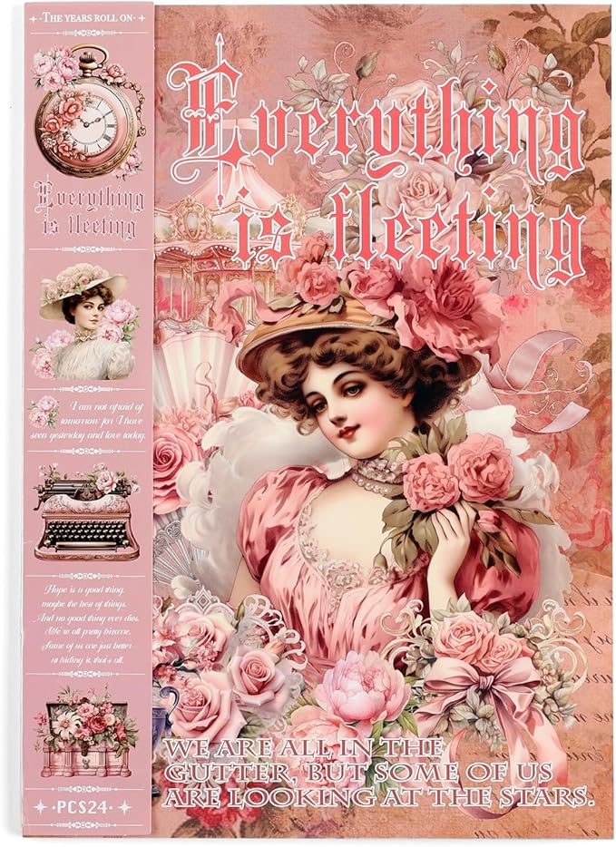 Auguro Vintage Ephemera Sticker 24 Sheets precut 300 washi Stickers Paper People Journal Stickers for Adults Junk journaling Sticker Book Scrapbooking Supplies