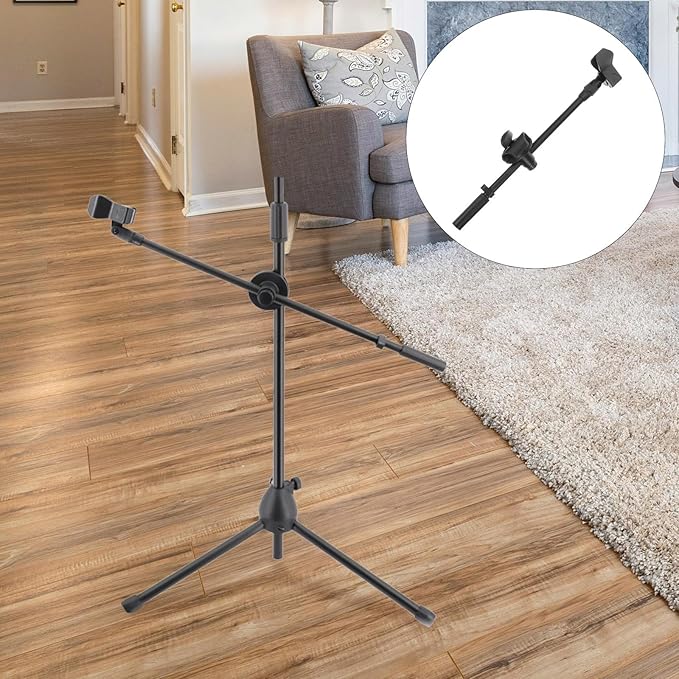 BESPORTBLE Metal Microphone Boom Arm with Dual Mic Clip and Spring Clamp, 350Mm Adjustable Desk Mic Stand Arm for Live Streaming and Recording