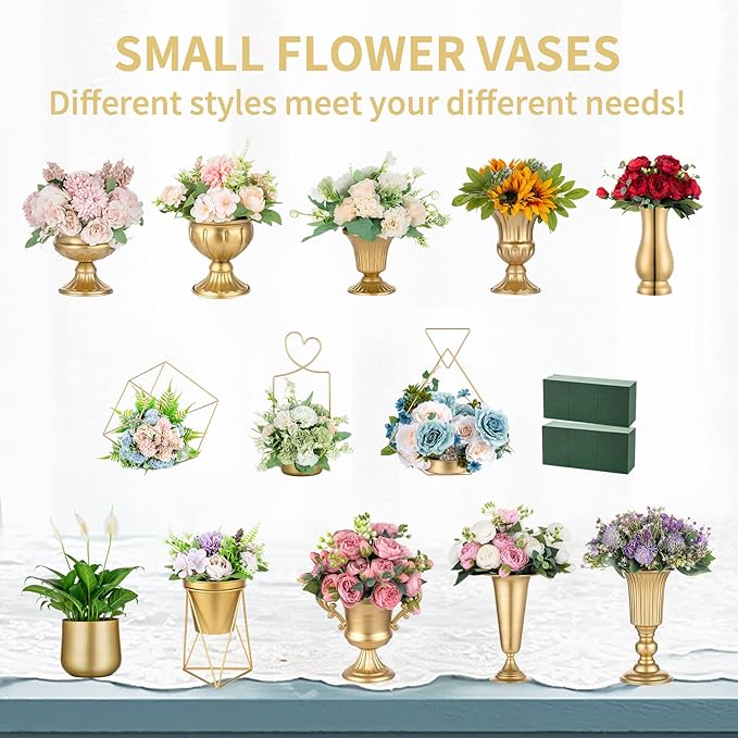 Nuptio White Vases for Centerpieces Wedding - 2 Pcs 6.7in Height Metal Urn Planter Elegant Wedding Centerpieces for Tables - Trumpet Vase for Weddings Party Decoration Centerpiece Table Decorations