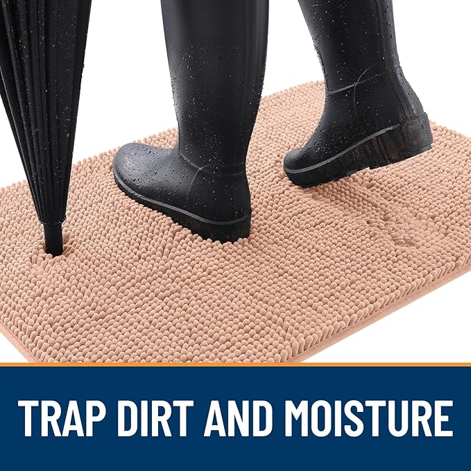 OLANLY Dog Door Mat for Muddy Paws 70x46, Absorbs Moisture and Dirt, Absorbent Non-Slip Washable Doormat, Quick Dry Chenille Mud Mat for Dogs, Entry Indoor Entryway Carpet for Inside Floor, Peach