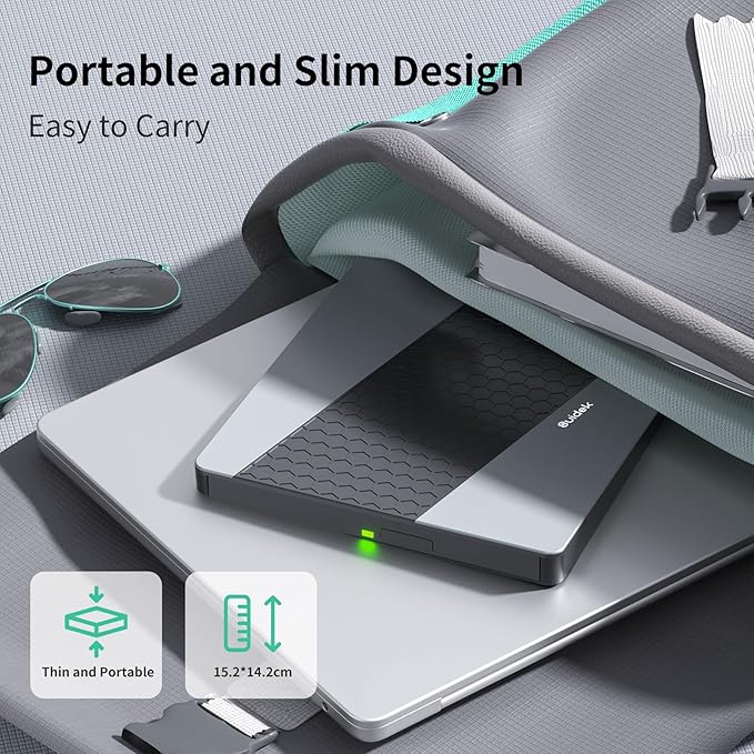 External CD DVD Drive, USB 3.0 USB C Portable CD DVD +/-RW Burner DVD Player for Laptop with SD/Micro SD Card Reader 8 in 1 Hub Compatible with Laptop Mac PC Windows Linux