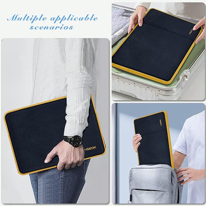 Hseok Laptop Case 15.6 Inch Sleeve, Shockproof Protective Water Repellent with Accessory Pocket,Compatible with Mac Pro 16 inch 2025-2019, Sleeve Bag for Most 15 15.6 16 Notebooks,Black&Yellow