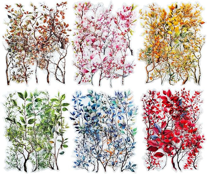 MiyouLuna 120Pcs Botanical PET Stickers, Branch and Leaf Designs for Scrapbooking Waterproof Journaling Supplies Junk Journal Ephemera with Storage Organizer