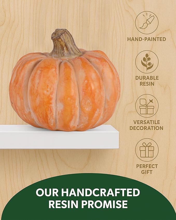 Set of 3 Decorative Pumpkins – Resin Fall Harvest Décor in White, Sage Green & Orange, Rustic Autumn Table Centerpiece for Thanksgiving Farmhouse Home Decoration (White)