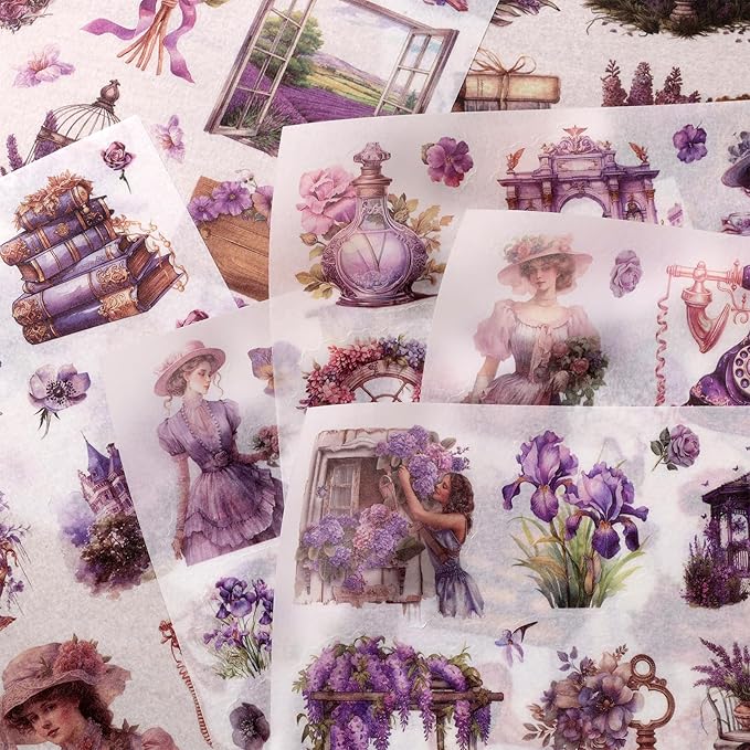 Auguro Vintage Ephemera Sticker 24 Sheets precut 300 washi Stickers Paper Girls Journal Stickers for Adults Junk Journal Sticker Book Scrapbooking Supplies