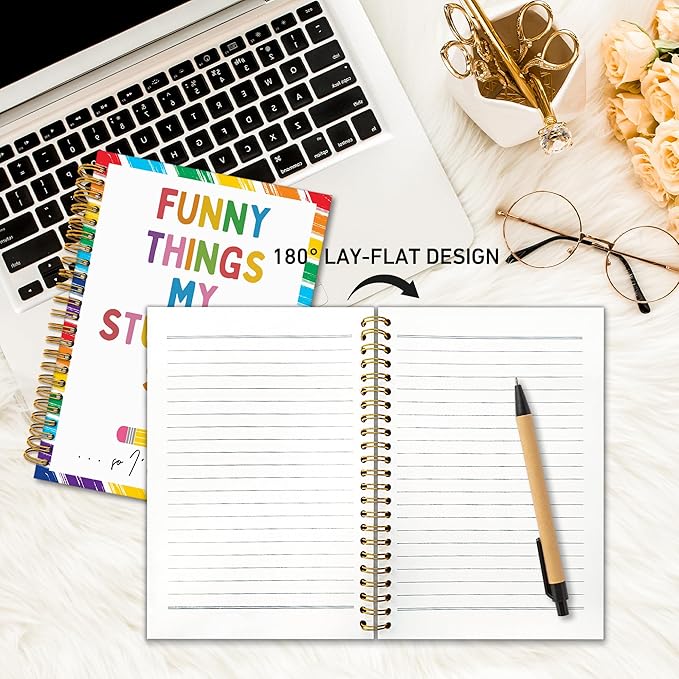 TWRVI Teacher Spiral Notebook, Teacher Appreciation Gifts College Ruled Notebook Journal for School Office Supplies, Funny Things My Students Say Journaling Notebooks 5.5"x8.3" 164 Pages
