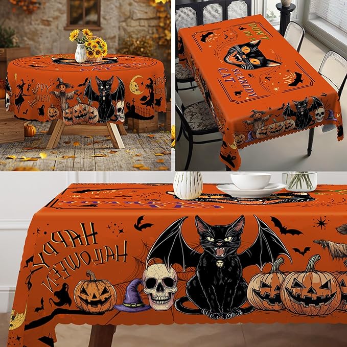 Eikione Rectangular Tablecloth 152x220inch, Halloween Cat Tablecloth Waterproof and Wrinkle-Free, Table Covers, Summer Decorations for Home Dining