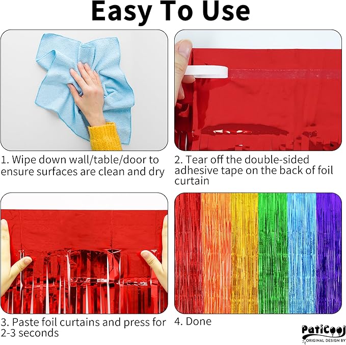 Thicken Rainbow Streamers 2 Pack 3.2 x 8.2 FT for Rainbow Birthday Party Decorations, Tinsel Backdrop Curtains, Foil Fringe Photo Backdrop for Fiesta, Mexican, Pride, Baby Shower Decorations