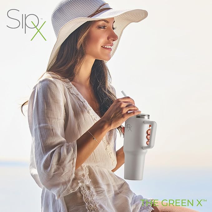 SIPX™ 40 oz Insulated Tumbler with Handle & Straw – Vacuum Insulated Stainless Steel, Leakproof, Cupholder Friendly – Perfect for Iced Coffee, Water & Travel – White