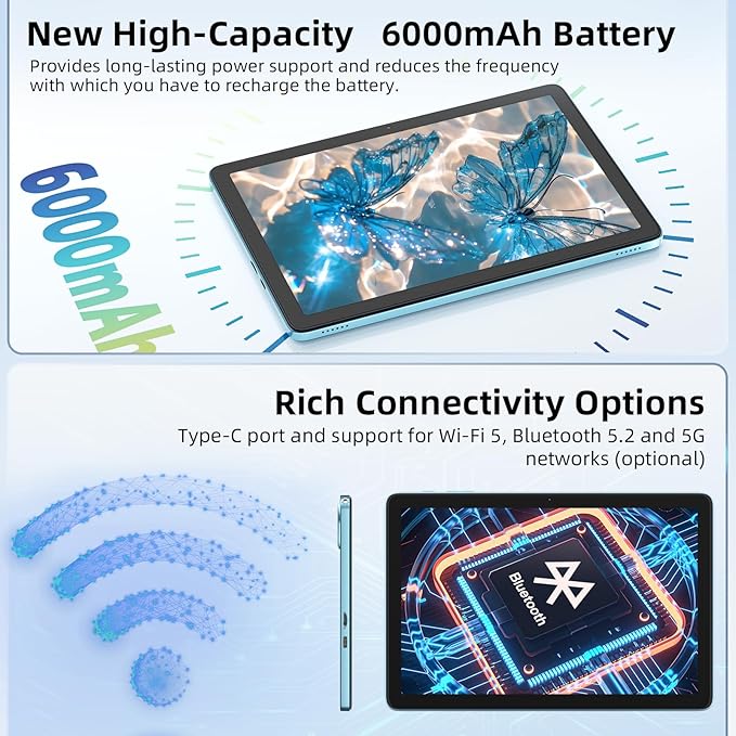 Android 15 Tablet 10 inch,24GB RAM 128 ROM,Tablets with Keyboard Case Mouse Stylus,1TB Expandable,Octa-Core 6000mAh 1280x800 IPS HD,5G WiFi,T615 CPU,High Performance,Processor,Dual Camera(Blue)