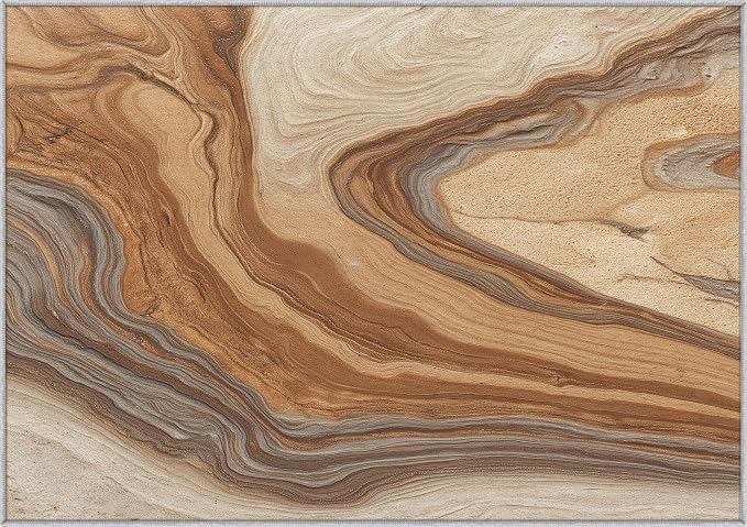 Beige Marble Streak Area Rug, Brown Gray Abstract Pattern Carpet, Washable Non Slip Low Pile Soft Thin, Living Room Bedroom Home Decor Mat 6x9ft