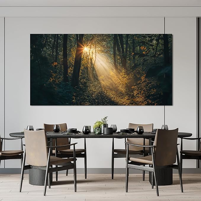 Canvas Wall Art Landscape Green Wall Art Sunny Forest Trail Wall Art Decor Artwork For Walls Decorations Pictures For Living Room Pictures For Bedroom Office Wall Decor 20" X 40" Ready to Hang