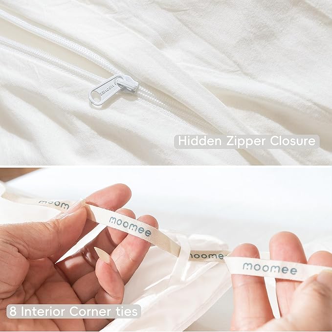 MooMee Bedding Duvet Cover Set 100% Washed Cotton Linen Like Textured Breathable Durable Soft Comfy (Solid Off White, Full 80"x90")