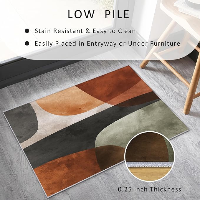 Mid Century Modern Rugs 6x9, Abstract Retro Art Washable 6 x 9 Area Rug for Living Room, Bedroom, Low Pile Non Slip Stain Resistant Carpet, Mid Century Home Decor Accessories & M934