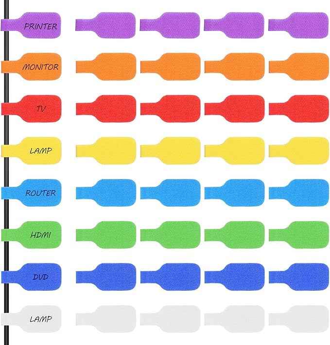 32 Pcs Cable Labels, Cord Labels for Electronics Multi Color Wire Cable Tags for Computers Cable Management and Identification