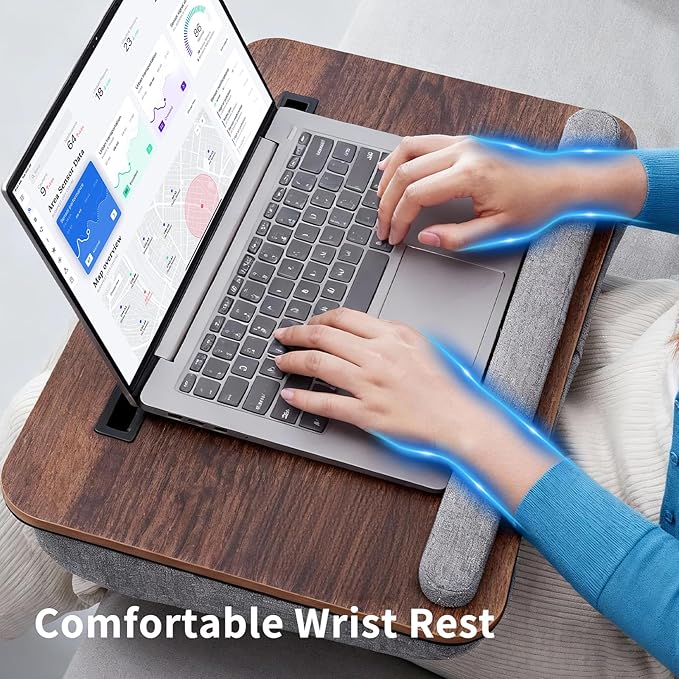 Heyfriday Home Office Lap Desk with Wrist Rest Laptop Bed Desk for Notebook, Laptop, Tablet, Lap Stand with Tablet, Phone Holder Fits Up to 14 Inch Laptops (Brown)