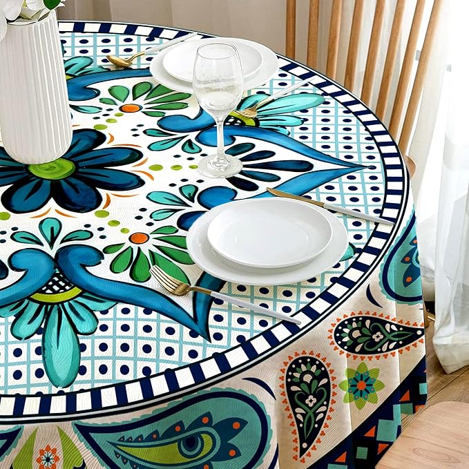 Eikione Round Tablecloth 70 inch Round Boho Tablecloths Polyester Table Cloth for Party Restaurant Banquet Dining Buffet Table Picnic Decorations
