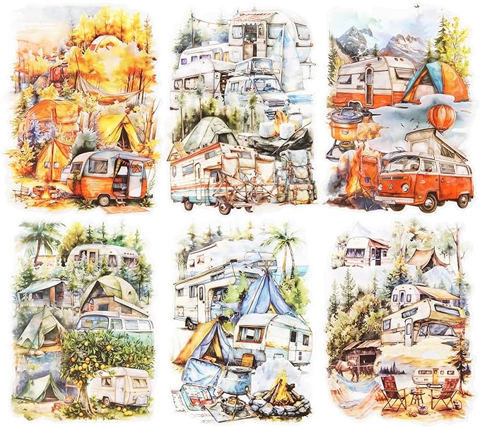 AuriicLeaf Forest Journey Camping PET Stickers, 120 Pcs Outdoor Adventure Ephemera for Scrapbooking, Journaling, DIY Crafting, and Art Supplies