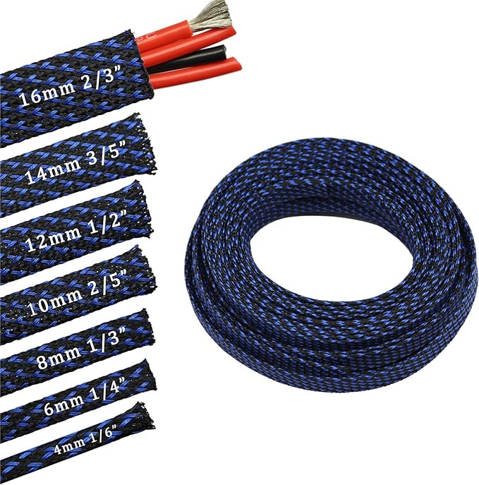 30ft PET Expandable Sleeving Wire Cable Sleeve (2/3", Blue&Black)