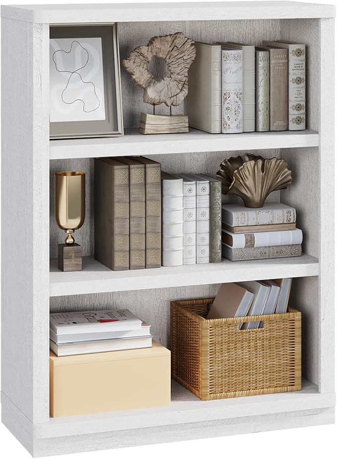 Rresyet 3 -Tier Bookcase and Book Shelf, 31” Wide Bookshelves, Wooden Bookcase Display Storage for Home Office, Living Room and Study Room (White)