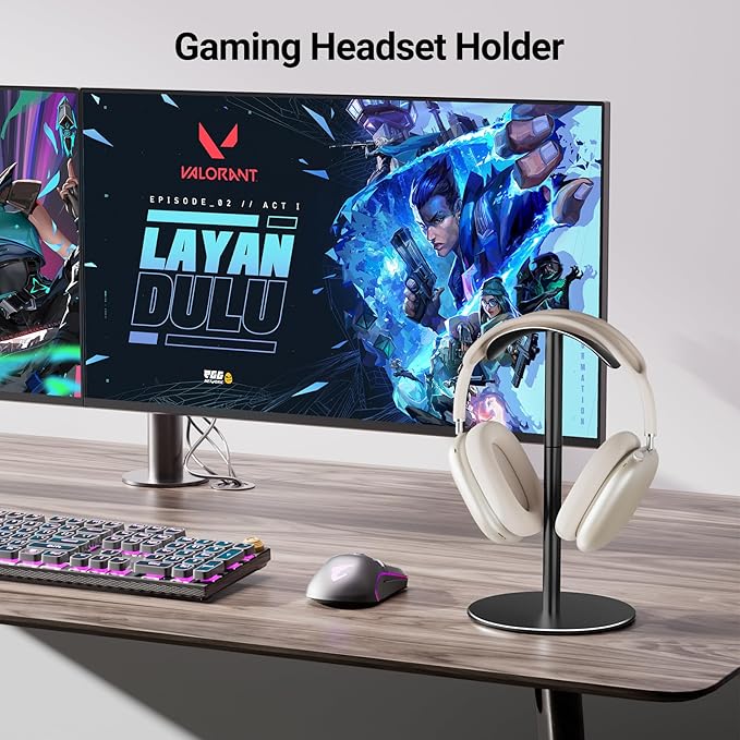 ANSHAWTIY Aluminum Alloy Headphone Stand for Desk, Gaming Headset Holder with Non-Slip Weighted Base, Compatible with AirPods Max and Over-Ear Headsets, Space-Saving Design (Black)