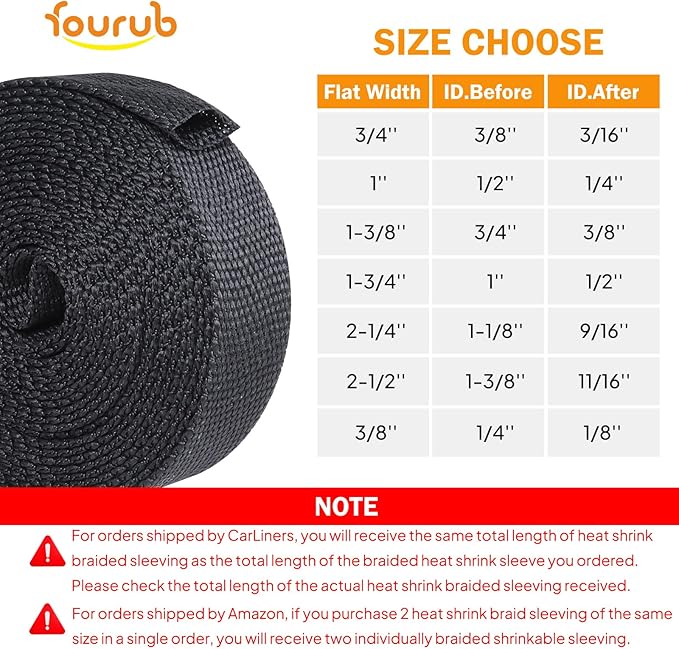 FOURUB 50% Woven Wire Loom Heat Shrink Braided Sleeving Shrinkable Fabric Cable Sleeve Braid Hose Covering Protection for Automotive Wire/Harness/Sheath(1-1/8"-42ft)