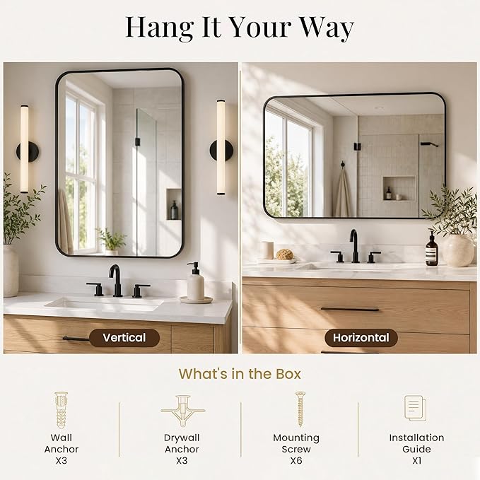 2-Pack 24x36 Inch Matte Black Bathroom Vanity Mirrors | Flush Mount Deep Set Metal Wall Mirror for Over Sink | HD Shatterproof Glass, Rustproof