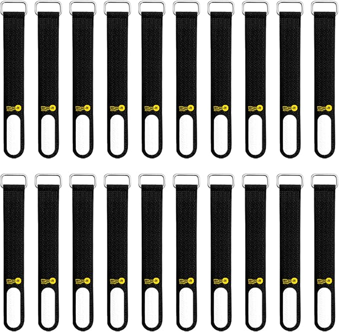 Wrap-It Storage Cinch-Straps, 5-in (20-Pack) Black - Hook and Loop Strap with Write on Label for Easy Cord Identification and Cable Management