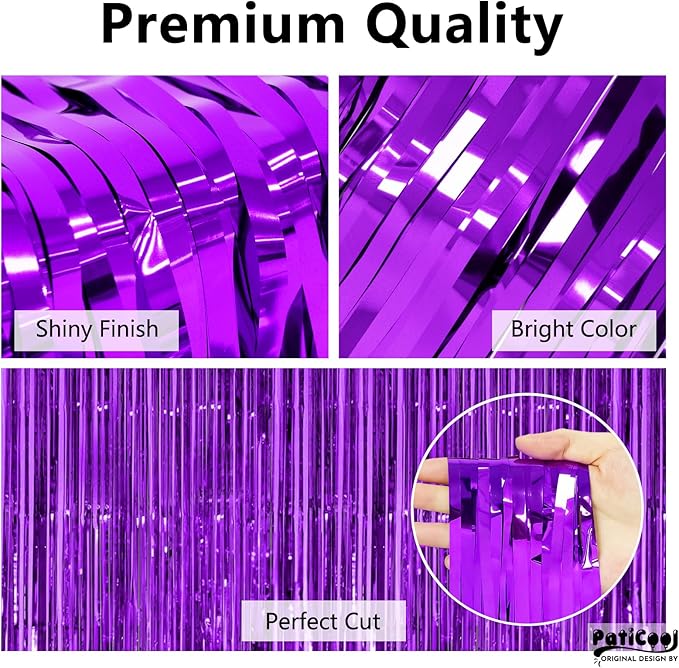 Thicken Purple Streamers 2 Pack 3.3 x 6.6 FT, Purple Birthday Decrorations Tinsel Backdrop Curtains, Foil Fringe Photo Backdrop for Birthday, Halloween, Graduation Party Decorations