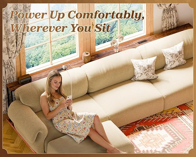 SUPERJARE 110.2 Inch Sofa Table with 2 Power Outlets and USB-C Port, 5.9 Inch Narrow Console Table with Storage, Extra-Long, for Entryway Hallway Couch Behind Sofa, Small Spaces, Rustic Brown