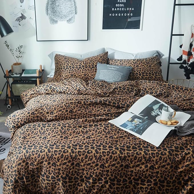 Leopard Print Comforter Set Twin XL Animal Cheetah Printed Comforter Fluffy Soft Leopard Pattern Comforter with 2 Pillowcases Brown/Black Floral Print Bedding Set All Season Boho Twin XL Comforter Set