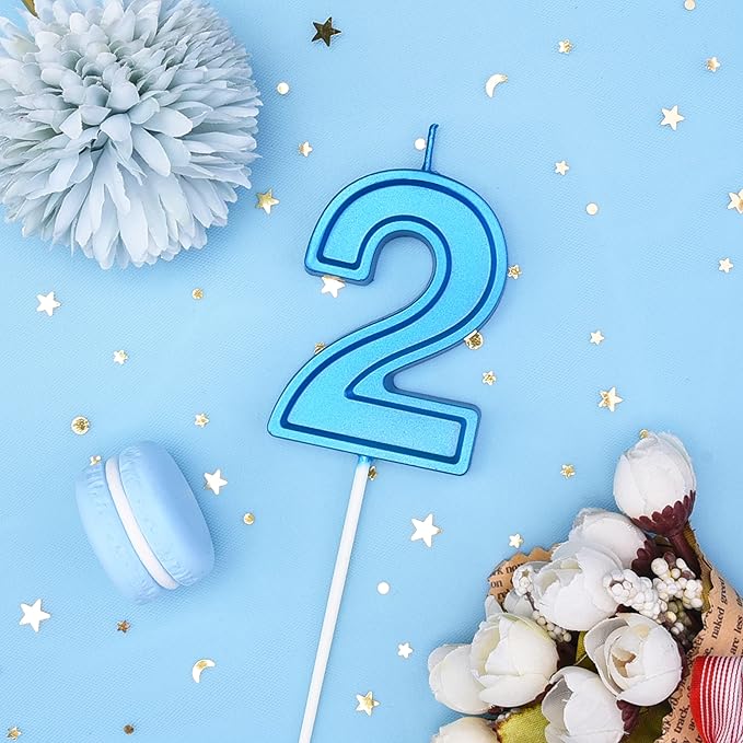 PHD CAKE 2.76 Inch Luxe Blue 2 Number Birthday Candles, Blue Number Candles, Cake Number Candles, Party Celebration