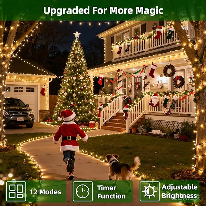 750 LED Chrstmas Lights, 240ft Outdoor Christmas String Lights with 12 Modes, Warm White LED String Lights with Timer Dimmable Waterproof for Tree Fence Garden Xmas Wedding Party Decor WarmWhite