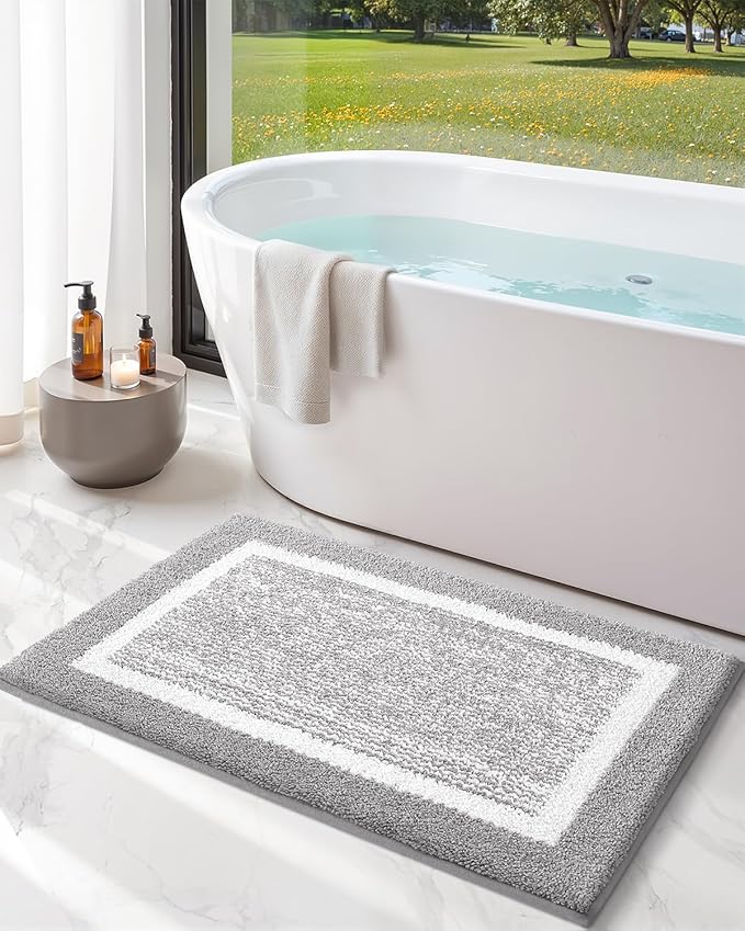 Color&Geometry Simple and Stylish Large Bath Mats for Bathroom Non Slip, 20"x32" Light Grey Bathroom Rugs, Absorbent, Soft, Washable, Microfiber Shower Mat