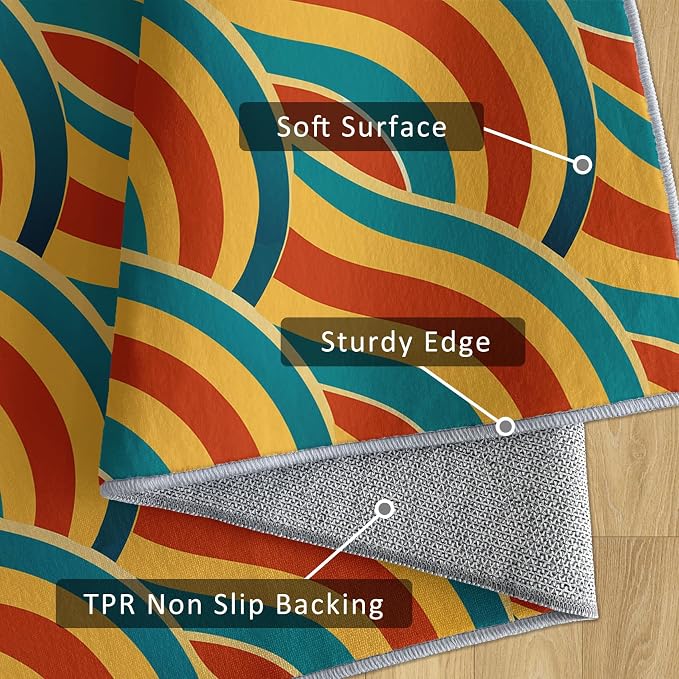 70s Rug Square 8x8 Retro Abtract Groovy Stripes Pattern Area Rugs for Living Room, Bedroom, 70s Home Decor Accessories Indoor Carpet, Non Slip & Machine Washable, GD0372