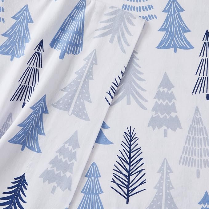 Market & Place 100% Turkish Cotton Flannel Sheet Set | 3 Piece Deep Pocket Novelty Cozy Winter Bed Sheets | Double Brushed for Extra Softness & Comfort | Alpine Collection (Twin, Blue Forest)