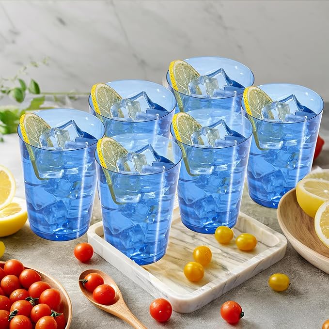 DaYammi 100 Pack Clear Blue Plastic Cups 10 Oz, Blue Cups for Party Disposable Wine Glasses Heavy Duty Disposable Tumblers Drinking Cocktail Glasses for Wedding Hanukkah Christmas