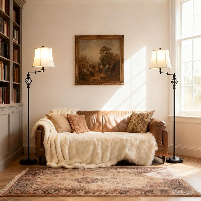 GyroVu Color Temperature Adjustable Floor lamp, Traditional 350° Adjustable Swing Arm Floor Lamp Vintage Pole lamp Farmhouse Lamp for Living Rooms & Offices, Rustic Standing Lamp for Bedroom Reading