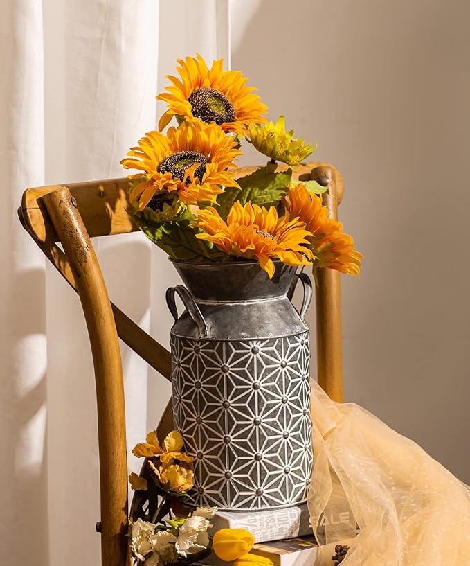 Vintage Galvanized Metal Milk Can, Farmhouse Decorative Flower Vase, Rustic French Country Milk Jug for Home Decor,10.6''H…