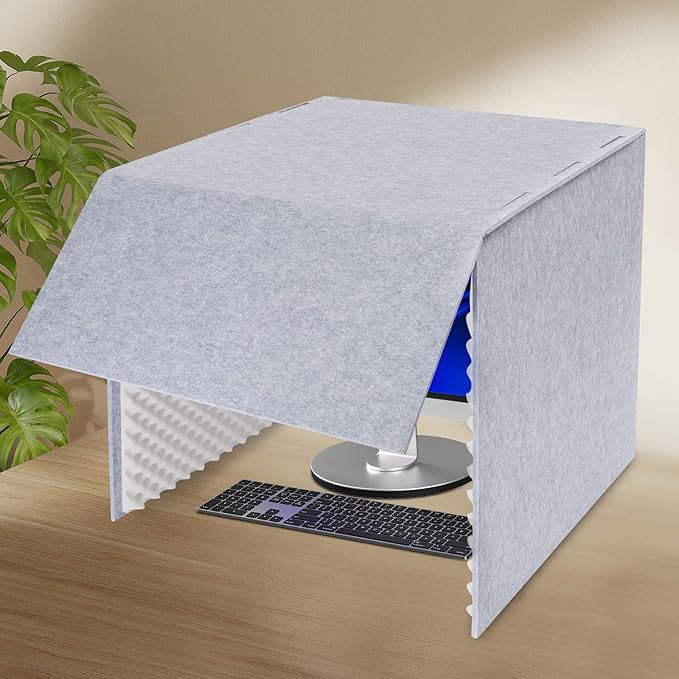 Desktop Soundproof Cover, Isolation Booth, Vocal Sound Absorbing Shield, Portable Vocal Recording Booth, Sound Proof Foam Room, Microphone Isolation Booth Cube, for Office, Home Studio (Gray)