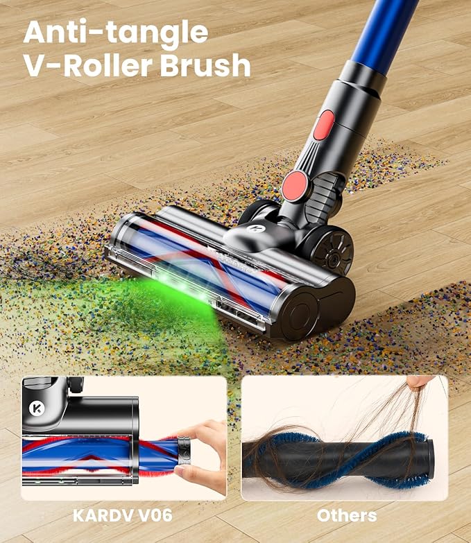 Cordless Vacuum Cleaner, 500W/40Kpa Vacuum Cleaners for Home, 60Mins Stick Vacuum with LED Display, Anti-Tangle & Wall Mount Charging, 8 in 1 Lightweight Vacuum for Hard Floors Carpet Pet Hair