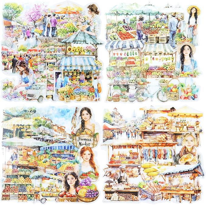 AuriicLeaf Farmers Market PET Stickers, 80PCS Bazaar-Themed Journal Supplies for Scrapbooking, DIY Crafts, and Planner Embellishment