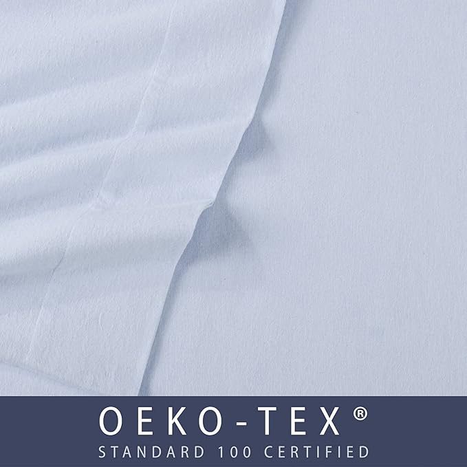Market & Place 100% Turkish Cotton Flannel Sheet Set | 4 Piece Deep Pocket Solid Cozy Winter Bed Sheets | Double Brushed for Extra Softness & Comfort | Chalet Collection (King, Light Blue)