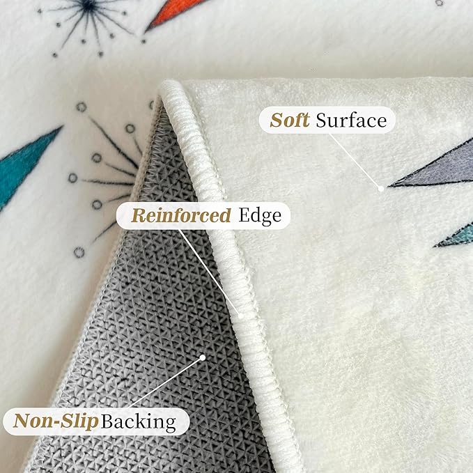 Mid Century Modern Rug Runner for Hallways Atomic Retro Kitchen Runner Rug 2x6 Non Slip Carpet Washable Runners for Hallways Entryway Kitchen Laundry Bedroom Bathroom