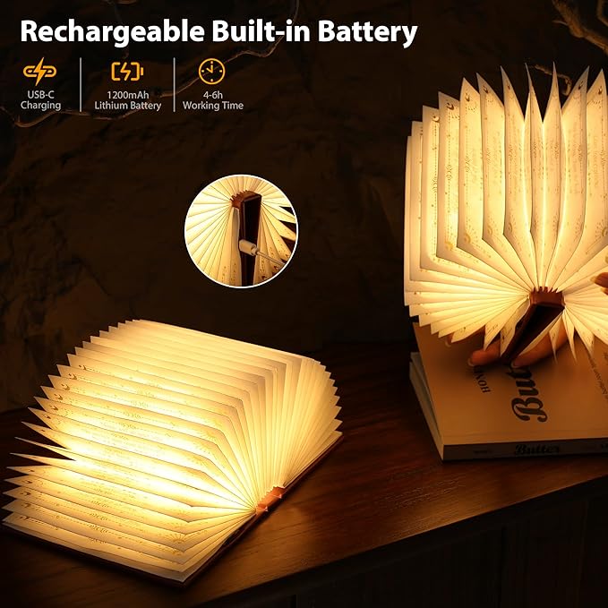 Magic Truth Book Light - Rechargeable LED Book Lamp for Home Decor, Ideal Christmas & Bookworm Gifts with Gold Foil Embossed Cover, Warm White Light for Entertainment & Relaxation (Red)