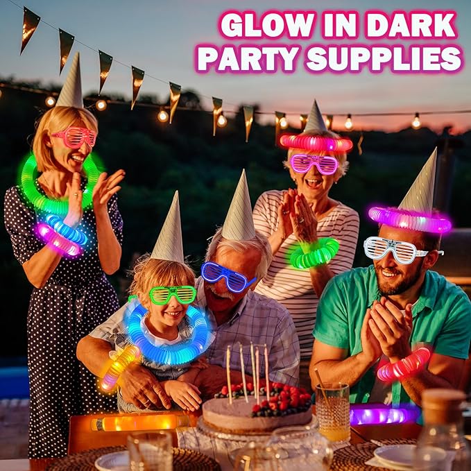 Glow in the Dark Party Favor Supplies for Kids 24 PCS, Christmas Glow Sticks & Neon Glasses Stocking Stuffers for Toddler, LED Light Up Toy Bracelet Necklace Accessories for Xmas New Year Eve Birthday