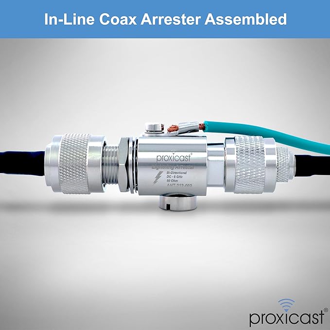 Proxicast Coaxial Lightning Arrester for 0 to 6 GHz (N-Male/N-Female) - Pro-Grade 230V Antenna Lightning Protector for 4G, LTE, 5G, Wi-Fi, 900MHz, Helium, LoRa and Other Outside Antennas (ANT-212-002)