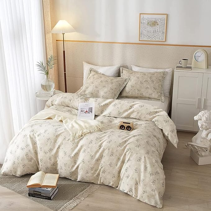 Boho Floral Comforter Set King Size Vintage Garden Style Floral Bedding Comforter with 2 Pillowcases Fluffy Soft Aesthetic Botanical Comforter Set Farmhouse Chic Flower Comforter for King Size Bed